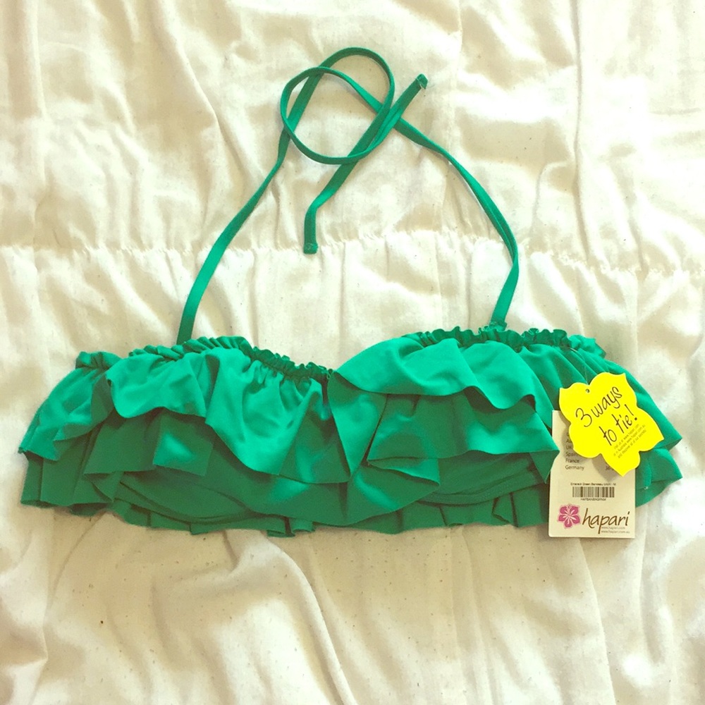 Medium Green strapless hapari swim top.